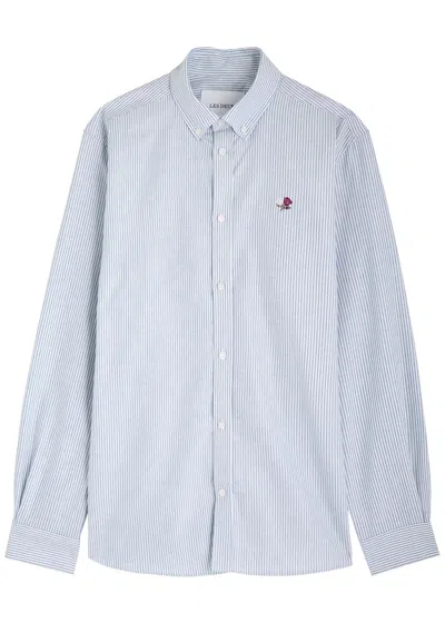 Les Deux Kent Striped-jacquard Cotton Shirt In Light Blue
