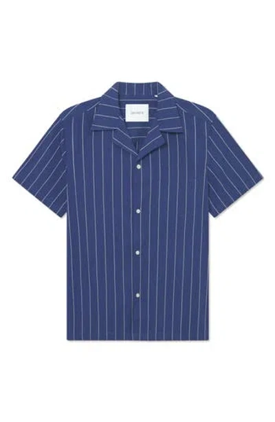 Les Deux Klark Stripe Poplin Camp Shirt In Blue