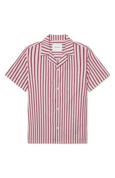 Les Deux Klark Stripe Poplin Camp Shirt In Pink