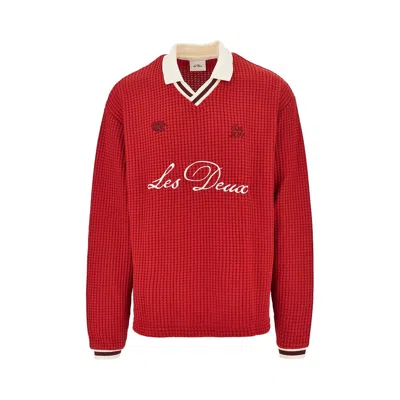 Les Deux Knitted Polo Shirt With Logo Embroidery In Red
