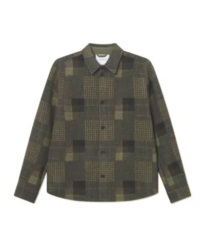 Les Deux Kody Patchwork Wool Overshirt In Green
