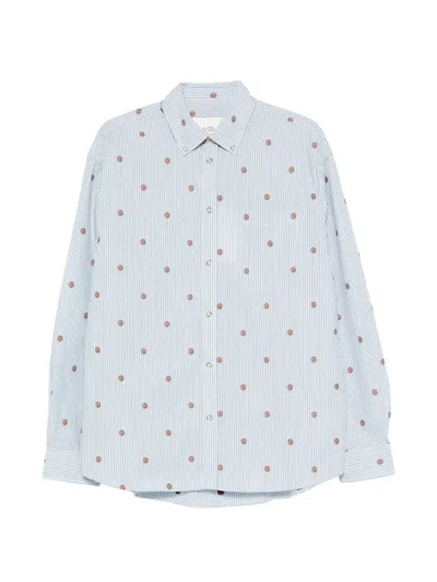 Les Deux Kolton Stripe-pattern Basketball-embroidered Shirt In Blue