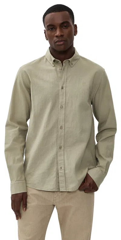 Les Deux Konrad Cotton Linen Shirt Laurel Oak Sand In Green