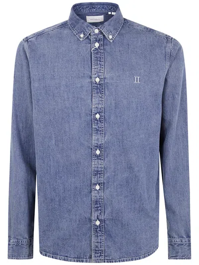 Les Deux Button-down Collar Denim Shirt With Long Sleeves In Blue