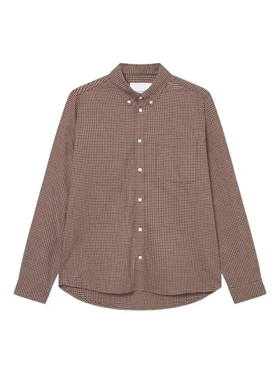 Les Deux Konrad Gingham-check Shirt In Brown