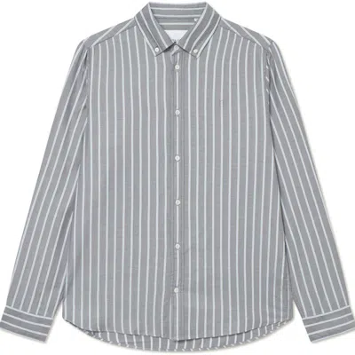 Les Deux Konrad Stripe Cotton Button-down Shirt In Gray