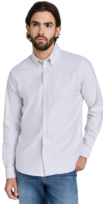 Les Deux Konrad Stripe Oxford Shirt Desert Taupe/white