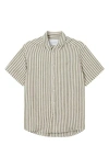 Les Deux Kris Short Sleeve Linen Button-down Shirt In 522215-olive Night/ivory