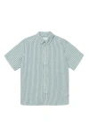 Les Deux Kris Short Sleeve Linen Button-down Shirt In Washed Denim Blue/ivory