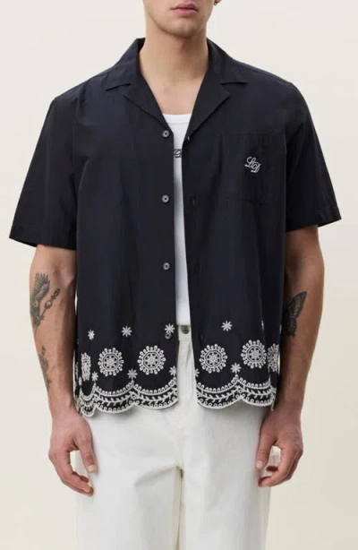 Les Deux Lace Embroidered Organic Cotton Camp Shirt In Blue