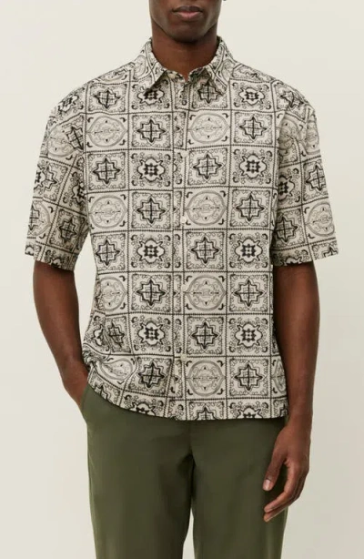 Les Deux Larry Tile Print Short Sleeve Cotton Button-up Shirt