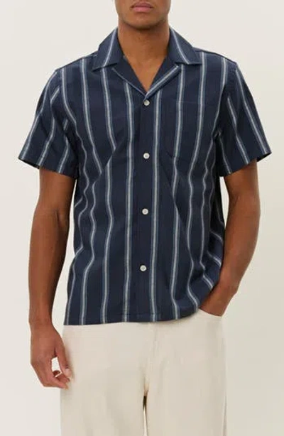 Les Deux Lawson Stripe Camp Shirt In Blue