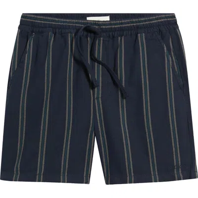 Les Deux Lawson Stripe Cotton Drawstring Shorts In Blue