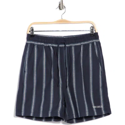 Les Deux Lawson Stripe Cotton Drawstring Shorts In Blue