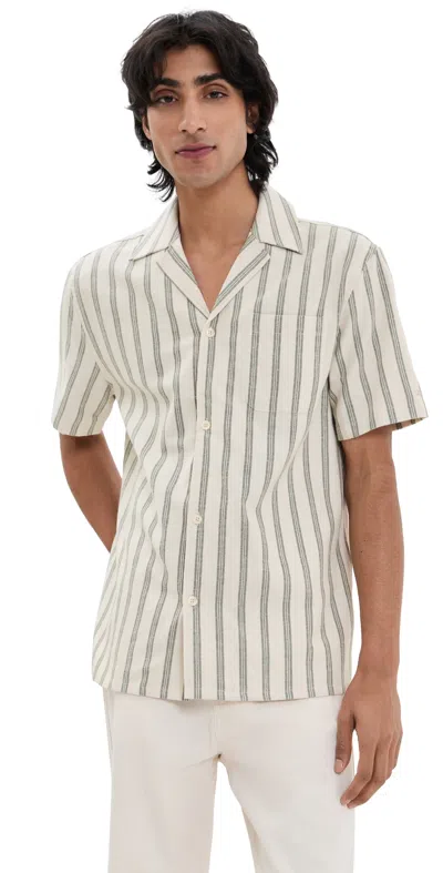 Les Deux Lawson Stripe Shirt Ivory/chive Green