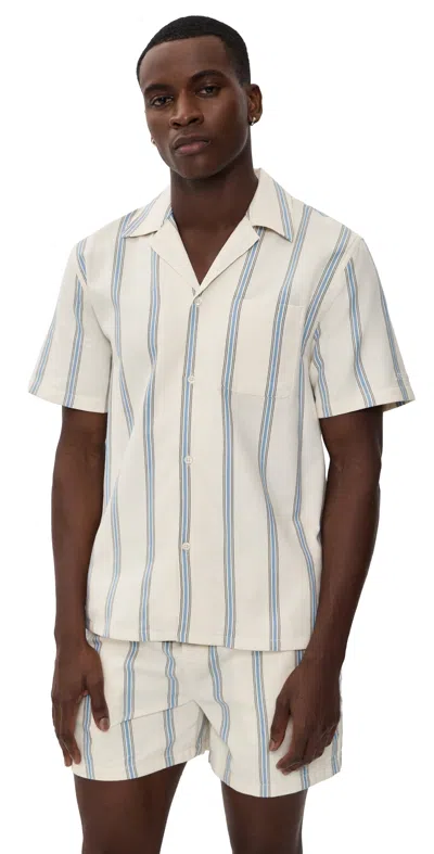 Les Deux Lawson Stripe Short Sleeve Shirt Eggnog White In Multi