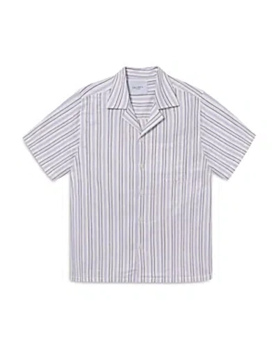 Les Deux Lawson Stripe Short Sleeve Shirt In Ivory/orchid