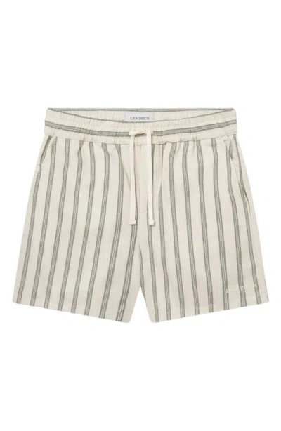 Les Deux Lawson Stripe Shorts In Ivory/chive Green