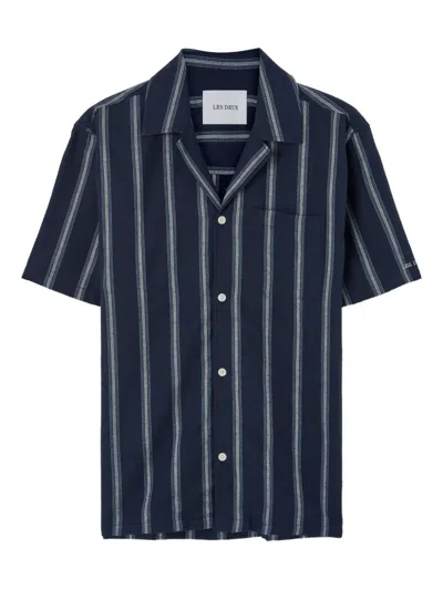 Les Deux Lawson Stripe Ss Short-sleeve Shirt In Blue