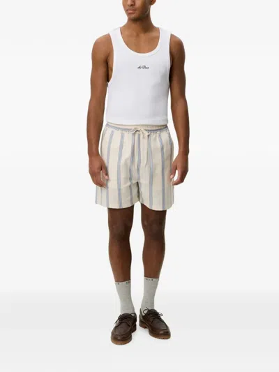 Les Deux Lawson Vertical-stripe Drawstring Shorts In White