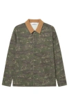 Les Deux Layton 2.0 Camouflage Denim Overshirt In Chive Green/summer Melon