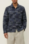 Les Deux Layton Contrast Denim Jacquard Button-up Overshirt In Blue