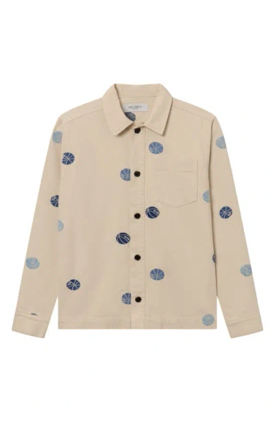 Les Deux Layton Oversize Embroidered Basketball Denim Button-up Shirt Jacket In Ivory