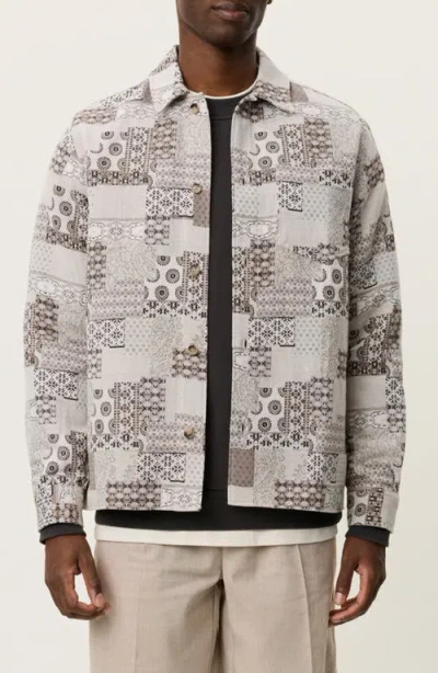Les Deux Layton Patch Jacquard Button-up Shirt Jacket In Gray