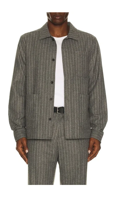 Les Deux Layton Pinstripe Mouline Overshirt In Gray