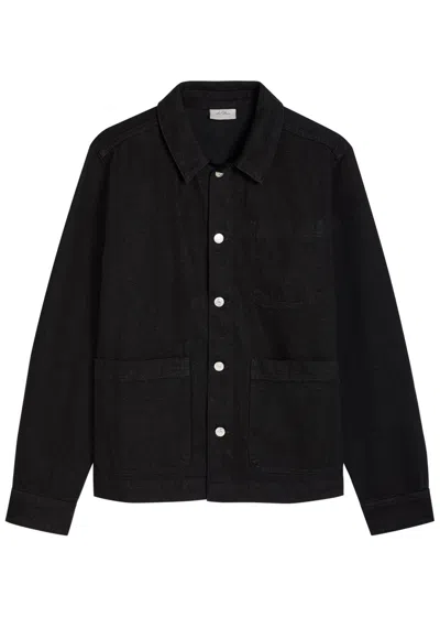Les Deux Layton Subtle Flower Print Denim Jacket In Black