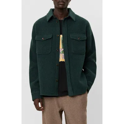 Les Deux Lennon Button Front Overshirt In Pine Green