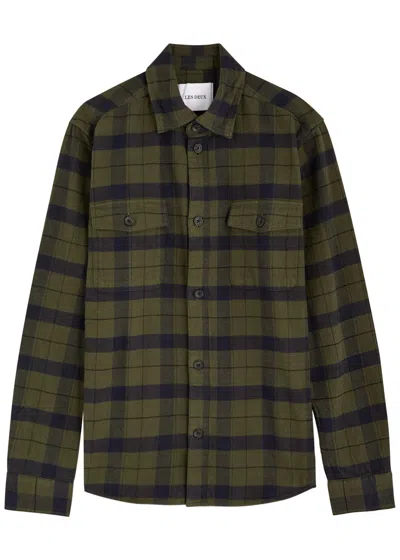 Les Deux Lennon Checked Flannel Shirt In Dark Green