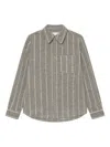 Les Deux Lennon Wool Pinstripe Shirt In Brown
