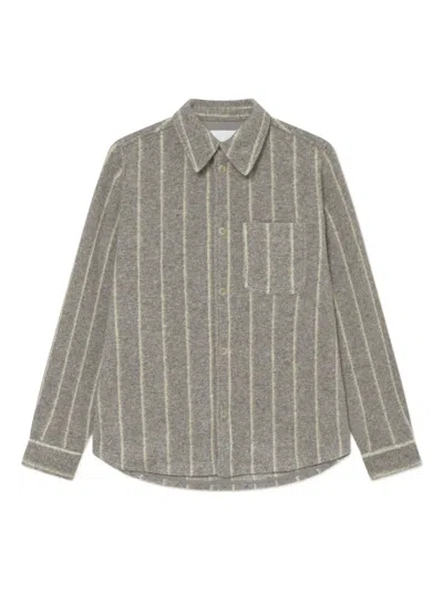 Les Deux Lennon Wool Pinstripe Shirt In Brown