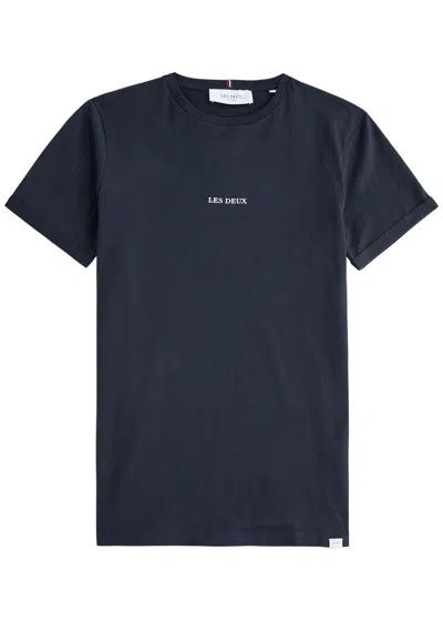 Les Deux Lens Logo Cotton T-shirt In Navy
