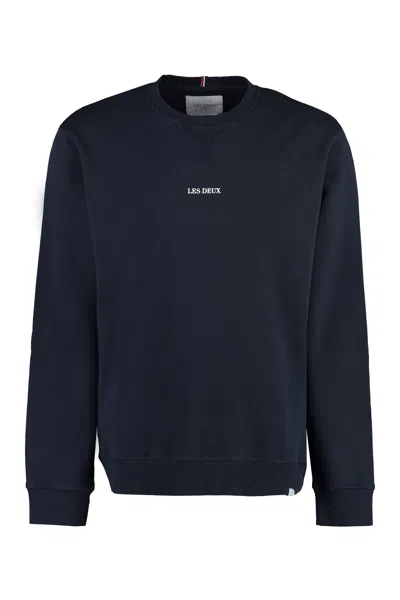 Les Deux Lens Logo Embroidered Cotton Sweatshirt In Blue