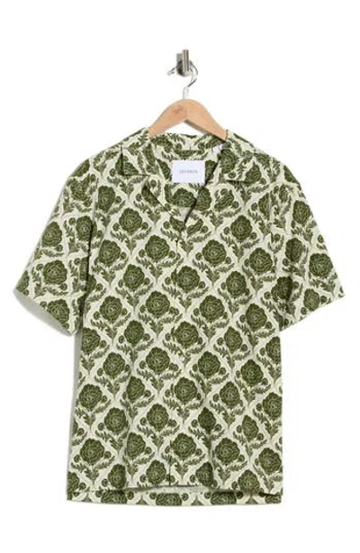 Les Deux Lesley Flower Tile Organic Cotton Camp Shirt In Green