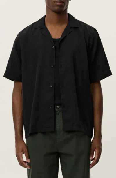 Les Deux Liam Lyocell Blend Jacquard Camp Shirt In Black