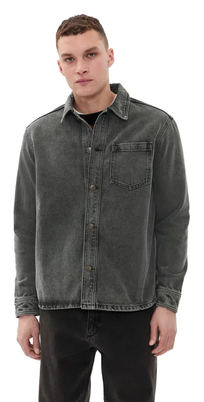 Les Deux Loan Washed Overshirt Grey Washed Denim In Gray