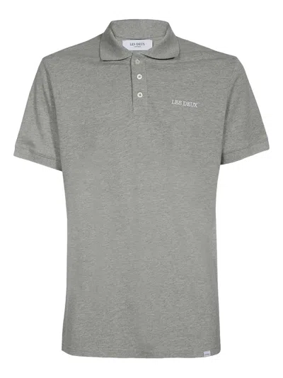 Les Deux Logo-embroidered Cotton Polo Shirt In Grey