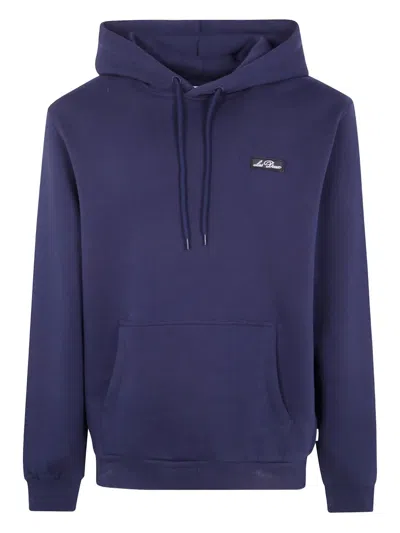 Les Deux Hooded Sweatshirt Patch Detail Kangaroo Pocket In Blue