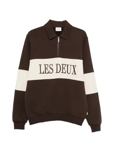 Les Deux Logo-embroidered Panelled Sweater In Brown