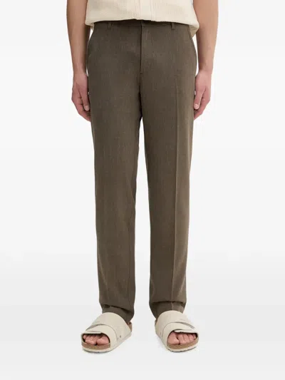 Les Deux Logo-embroidered Pressed-crease Trousers In Brown