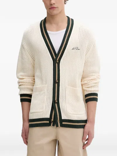 Les Deux Logo-embroidered Striped-trim Cardigan In Neutral