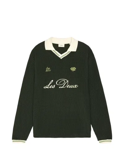 Les Deux Logo-embroidered Waffle-knit Sweater In Green
