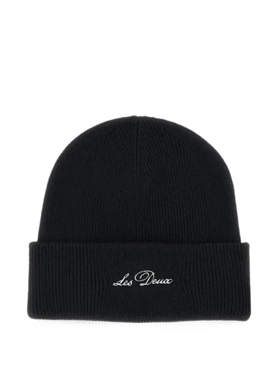 Les Deux Logo-embroidered Wool Beanie Hat In Black