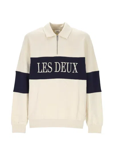Les Deux Logo-embroidered Zip-neck Sweatshirt In Metallic