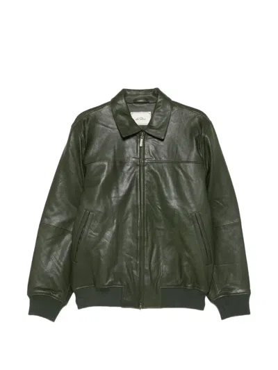 Les Deux Logo-patch Leather Jacket In Green