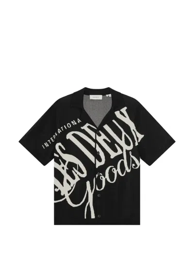 Les Deux Logo-print Cotton Knitted Shirt In Black
