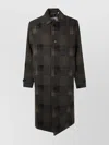 Les Deux Long Checkered Wool Coat With Notched Lapel In Animal Print